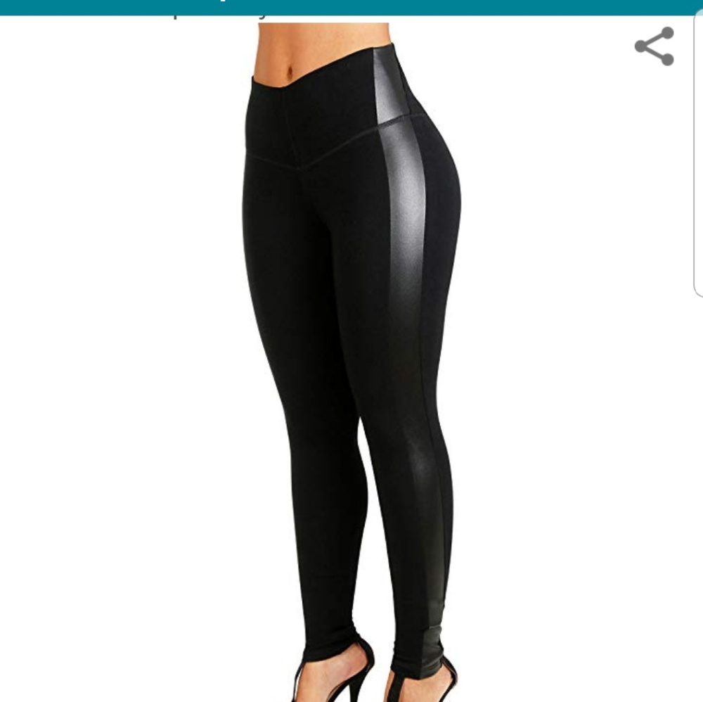 Curvify leather stripe leggings